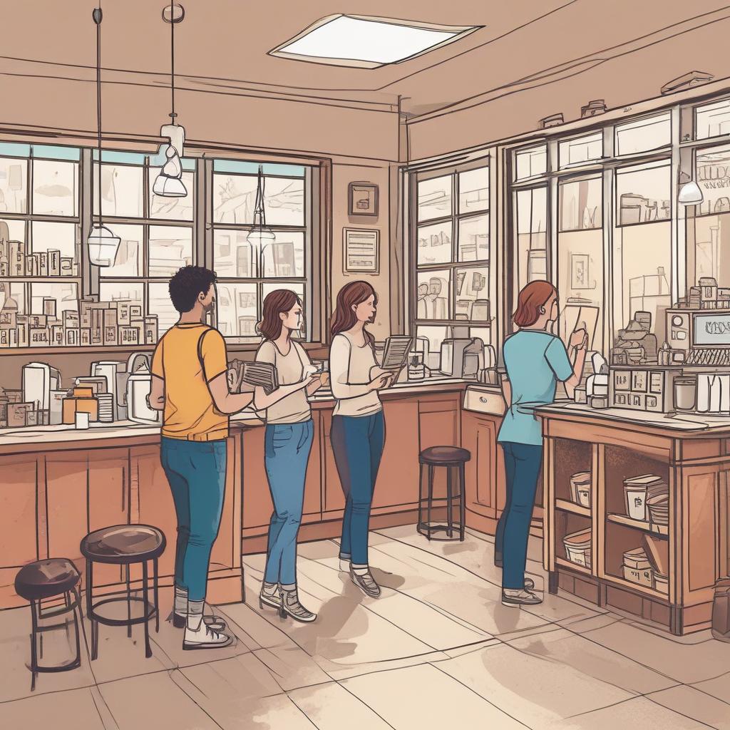 Illustration of book pickup process at a cafe